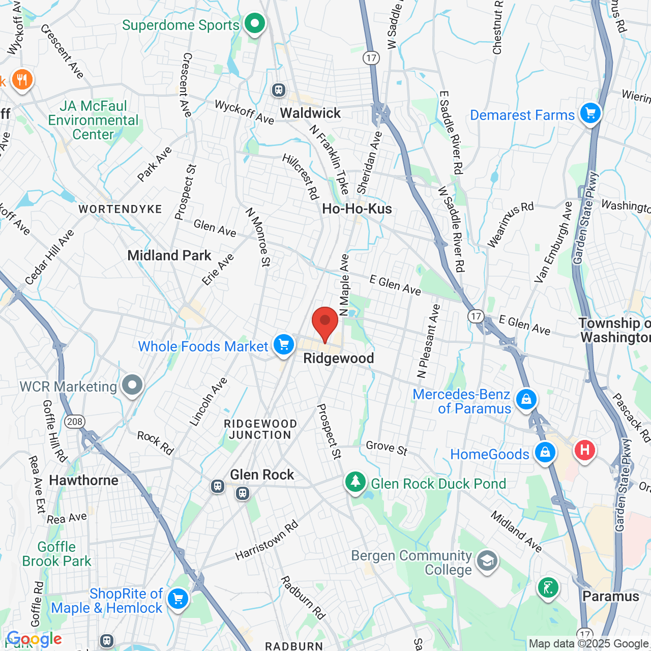 Google map image of our location in 166 Franklin Ave Ridgewood, NJ